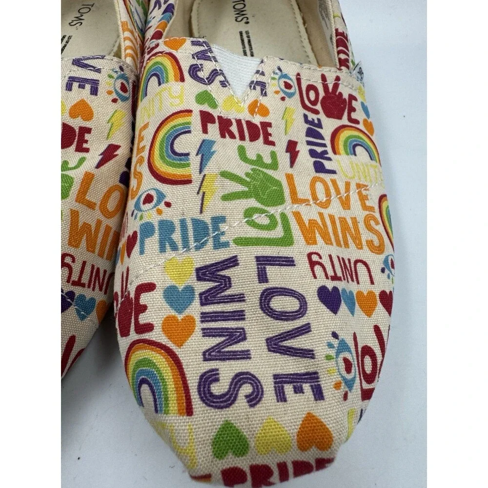 Womens Toms Size 7.5 Shoes SlipOn Alpargata Unity Love Wins Pride Rainbow Canvas
